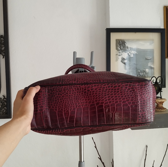 LongChamp Dark Red Croc Embossed leather Bag - Picture 11 of 17